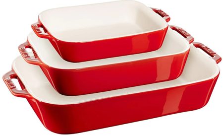 Staub 3 Piece Ceramic Rectangular Ovenware Set - Cherry