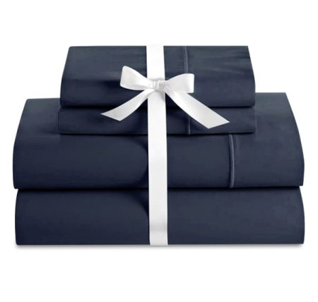 Cuddle Down Deluxe Impressions Collection Portuguese 100% Sateen Finish Cotton Queen 4 Piece Sheet Set - Marine