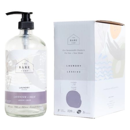 The Bare Home Lavender + Sage Laundry Detergent 3 Litre Refill Kit With Glass Bottle