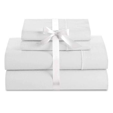 Cuddle Down Deluxe Impressions Collection Portuguese 100% Sateen Finish Cotton Queen 4 Piece Sheet Set - White