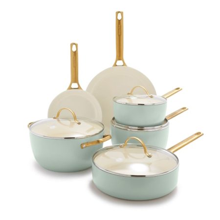 GreenPan Padova Reserve - Hard Anodized Healthy Ceramic Nonstick 10 Piece Cookware Pots and Pans Set - Julep Green