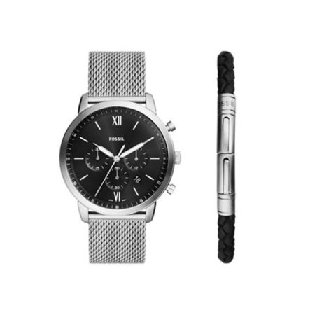 Fossil - Neutra Silver Mens Watch with Bracelet Gift Set