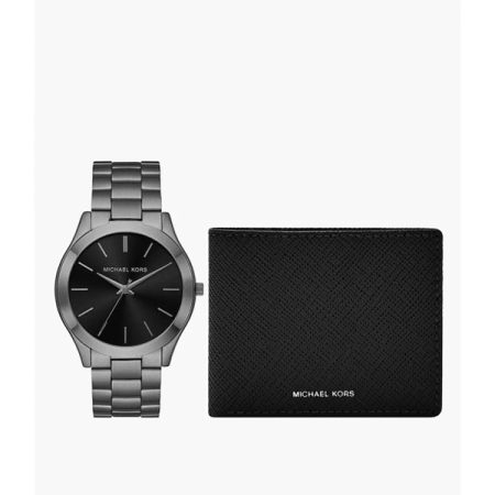 Michael Kors - Slim Runway Gunmetal Black Mens Watch and Wallet Gift Set