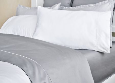 Cuddle Down RENAISSANCE STRIPE Collection 100% Cotton Sateen 300TC 3- Piece Duvet Cover Set - LIGHT GREY - QUEEN
