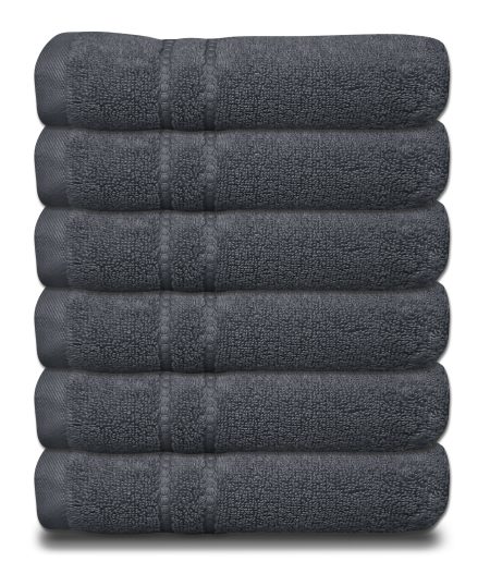 Cuddle Down PORTOFINO 100% Zero Twist Ring Spun Cotton Hand Towel Set of 6 - CHARCOAL