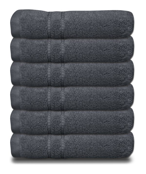Cuddle Down PORTOFINO 100% Zero Twist Ring Spun Cotton Hand Towel Set of 6 - CHARCOAL