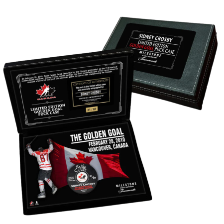 Sidney Crosby Signed Golden Goal Milestone Puck in Deluxe Case Limited Edition /87