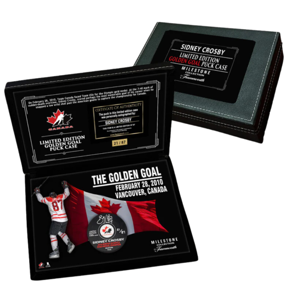 Sidney Crosby Signed Golden Goal Milestone Puck in Deluxe Case Limited Edition /87