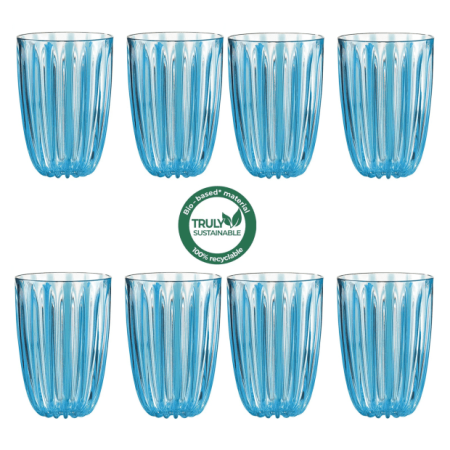 Guzzini DOLCE VITA 100% Recyclable Bio-Based Fine Acrylic Tall Tumblers 8-Piece Set - BLUE/CLEAR