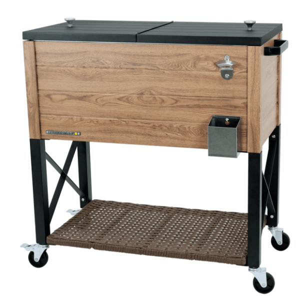 Permasteel - 80QT Rustic Wood Grain Patio Cooler w/Wicker Shelf