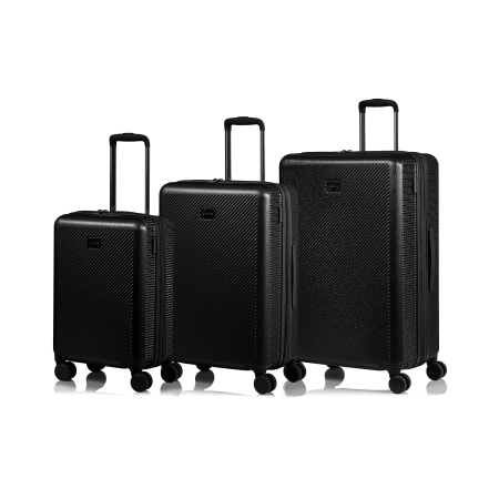CHAMPS Iconic II Collection 3 Pc Hard side Expandable Luggage Set, Black