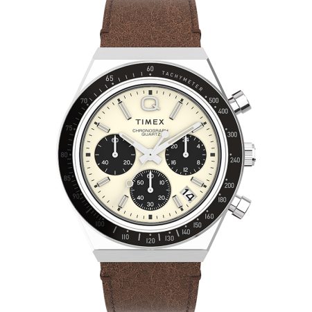 Q Timex Chronograph Leather Strap Men’s Watch - 40mm