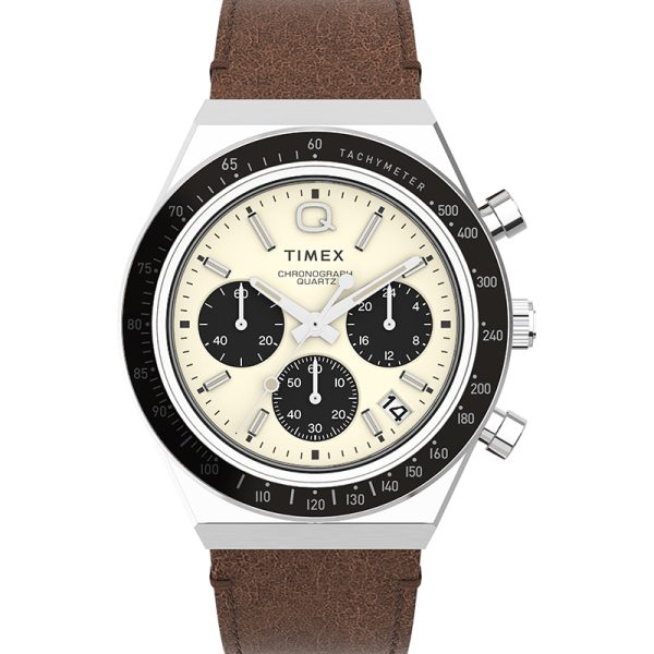 Q Timex Chronograph Leather Strap Men’s Watch - 40mm
