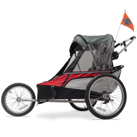 Wike - Premium Double 3-in-1 Bike Trailer + Stroller and Jogger Red and Grey