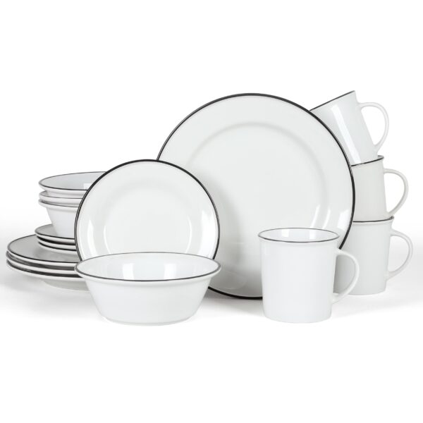 Martha Stewart Cliffield 16 Piece Ceramic Dinnerware Set  in White with Black Rim