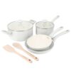 Martha Stewart Rexford 8-Piece Ceramic Non-stick Induction Cookware with Kitchen Tools - White