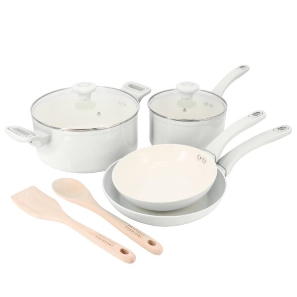 Martha Stewart Rexford 8-Piece Ceramic Non-stick Induction Cookware with Kitchen Tools - White