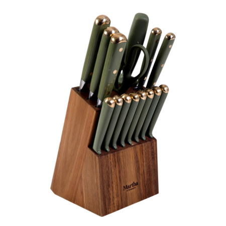 Martha Stewart Lockton 16 pc Knife Set with Acacia Wood Block in Sage