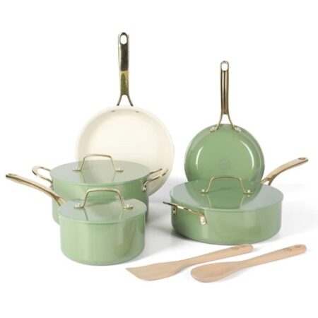 Martha Stewart Galway 10inPiece Ceramic Cookware Set in Sage