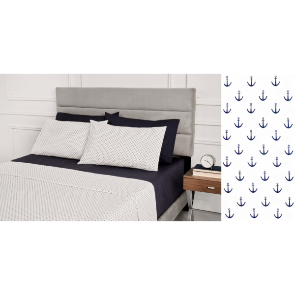 Cuddle Down Anchors Marine & White 4 Piece Sheet Set - King