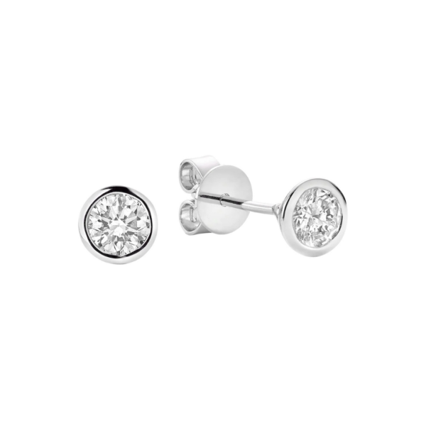 Hemsleys Collection 14K White Gold Round Diamond Bezel Set Stud Earrings