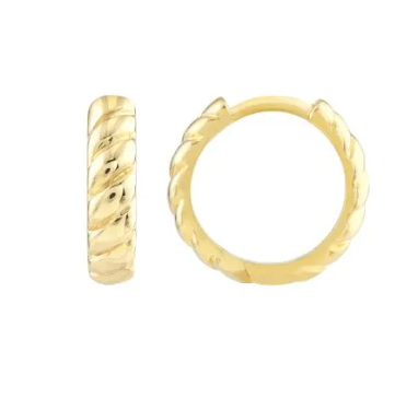 Hemsleys Collection 14K Yellow Gold Polish Ribbed Huggy Earrings