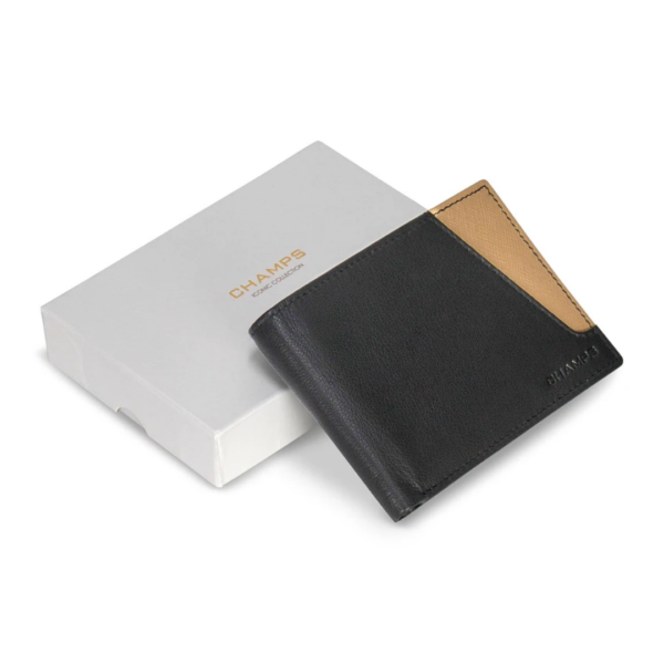 Champs Iconic Collection Leather Bi-Fold Wallet in Black & Ivory