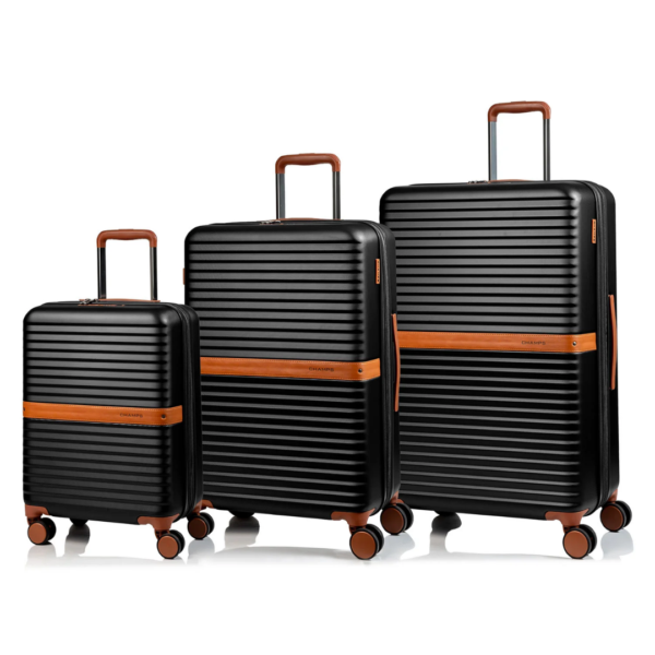 Champs Vintage II Collection 3-Piece Hardside Luggage Set in Black