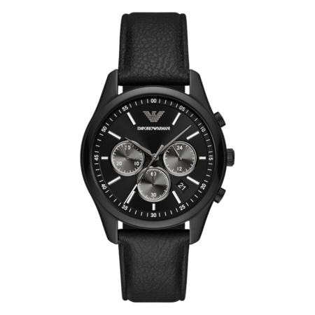 Emporio Armani Chronograph Black Leather Watch