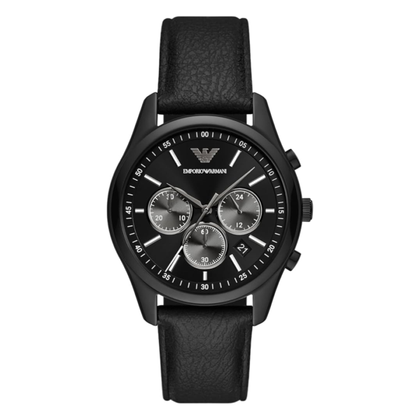 Emporio Armani Chronograph Black Leather Watch