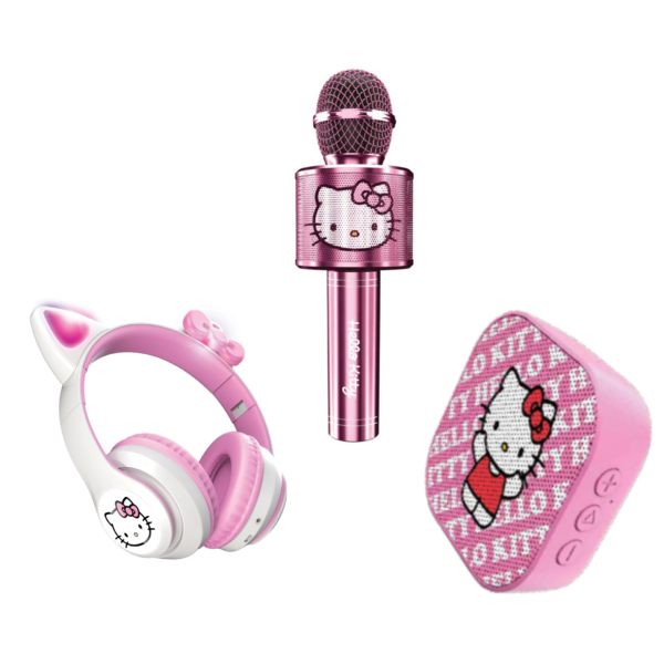 Hello Kitty Portable Speaker, Karaoke Microphone & Wireless Light Up Headphones