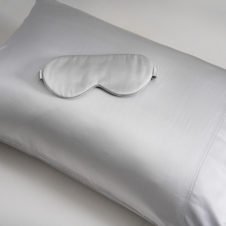 Twin Ducks 100% Mulberry Queen Silk Pillow Case Plus A Silk Sleep Mask - Grey